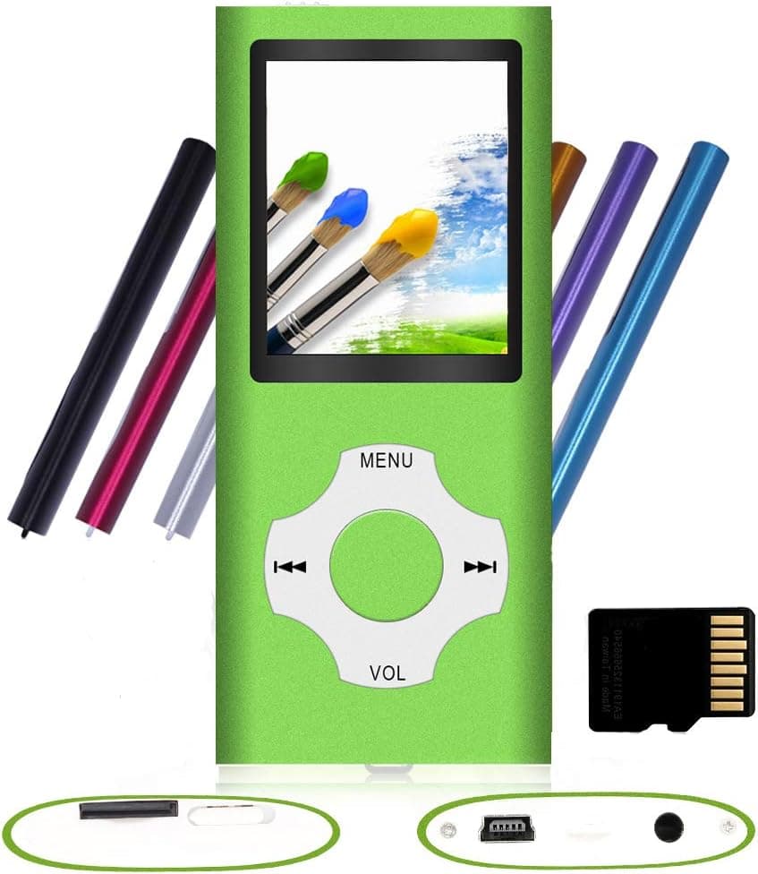 Tomameri - Portable MP3 / MP4 Player with Rhombic Button, Including a 16 GB Micro SD Card and Support Up to 64GB, (White-with-Green)