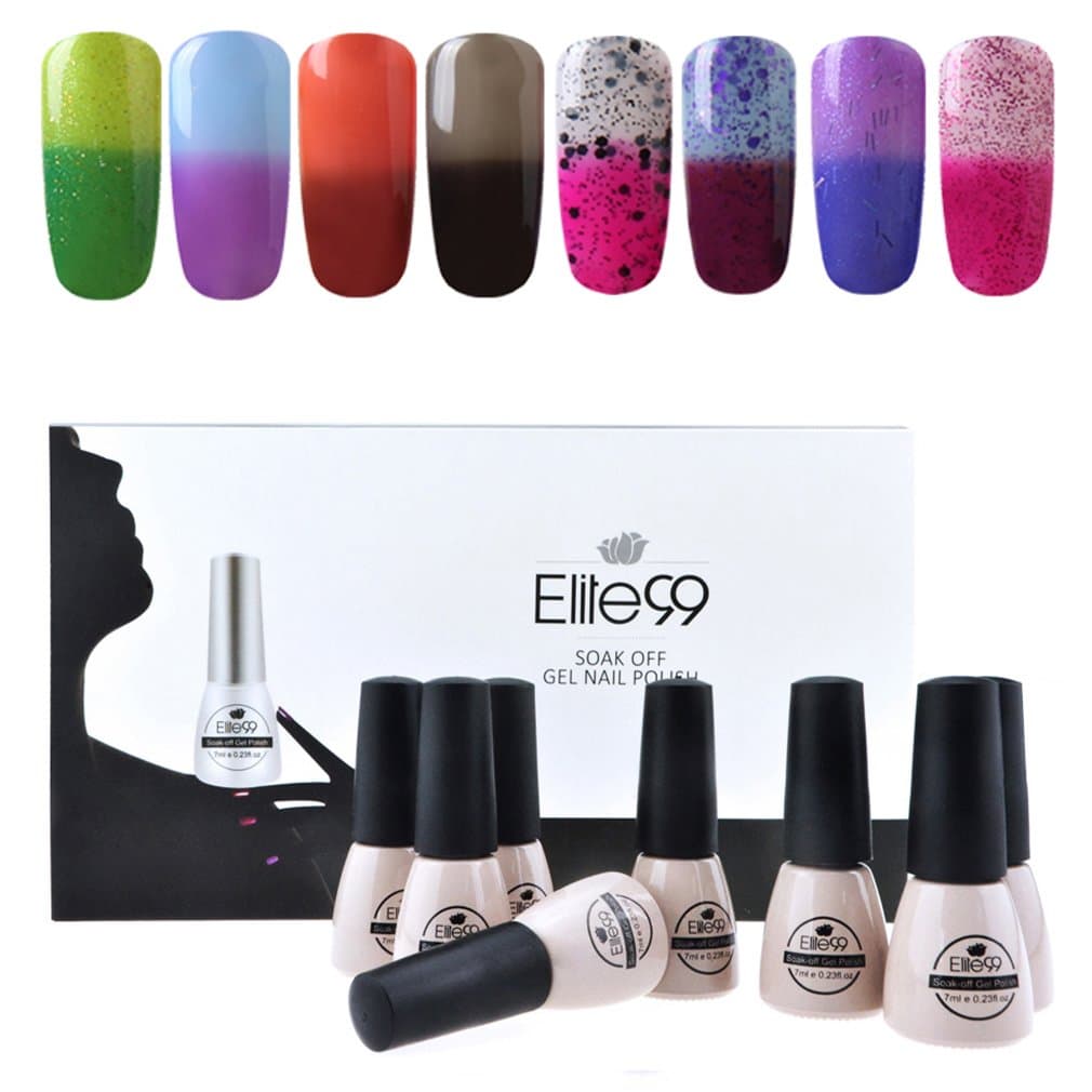 Elite99 Temperature Color Changing Gel Nail Polish Kit 8 Colors, Soak Off UV LED Nail Polish Set Nail Art C053