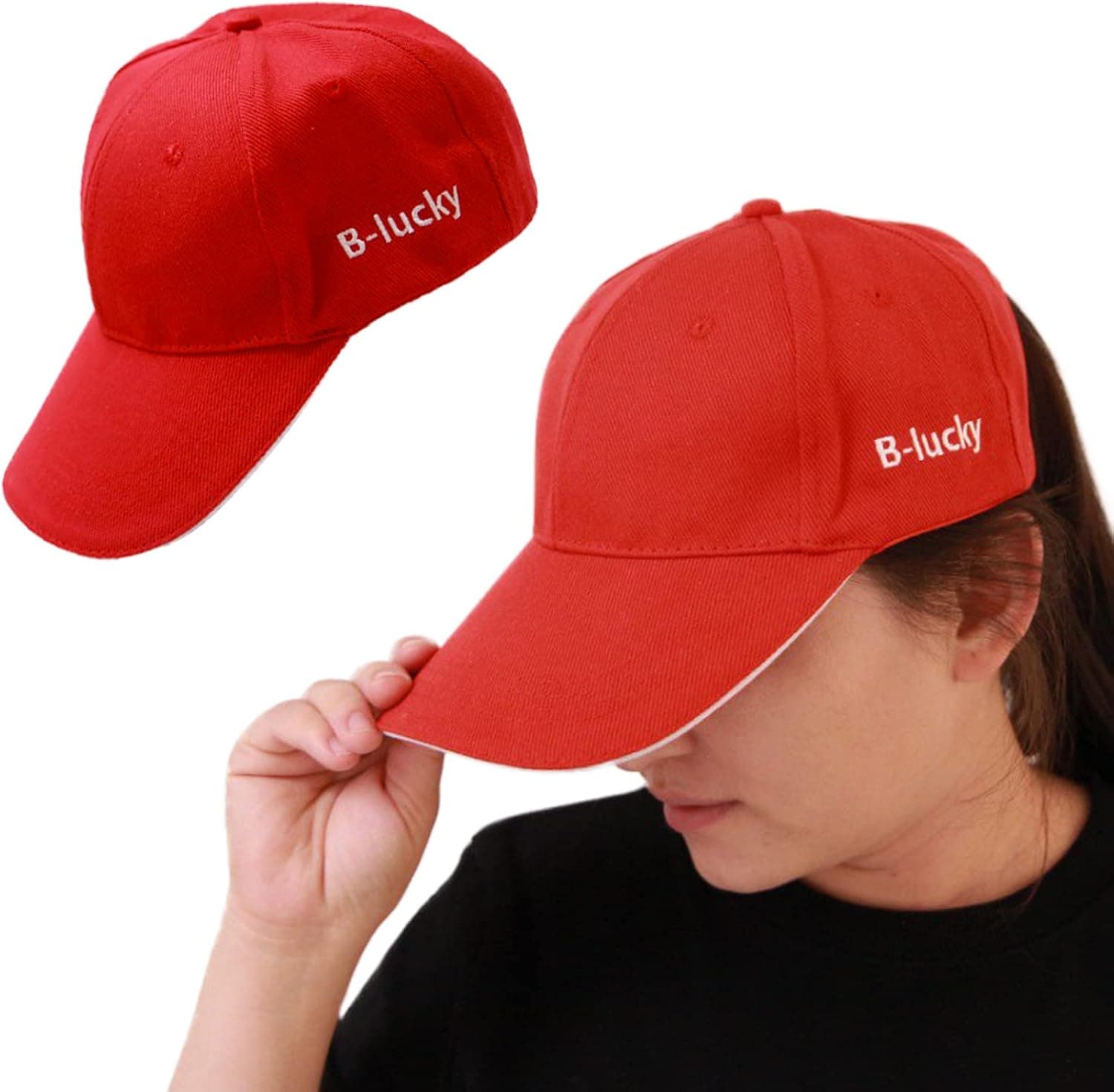 B-lucky Woman Men Dad Cap, Modern Soft Comfort Casual, Sun Protection Adjustable Cotton Sport One Size Cap Red