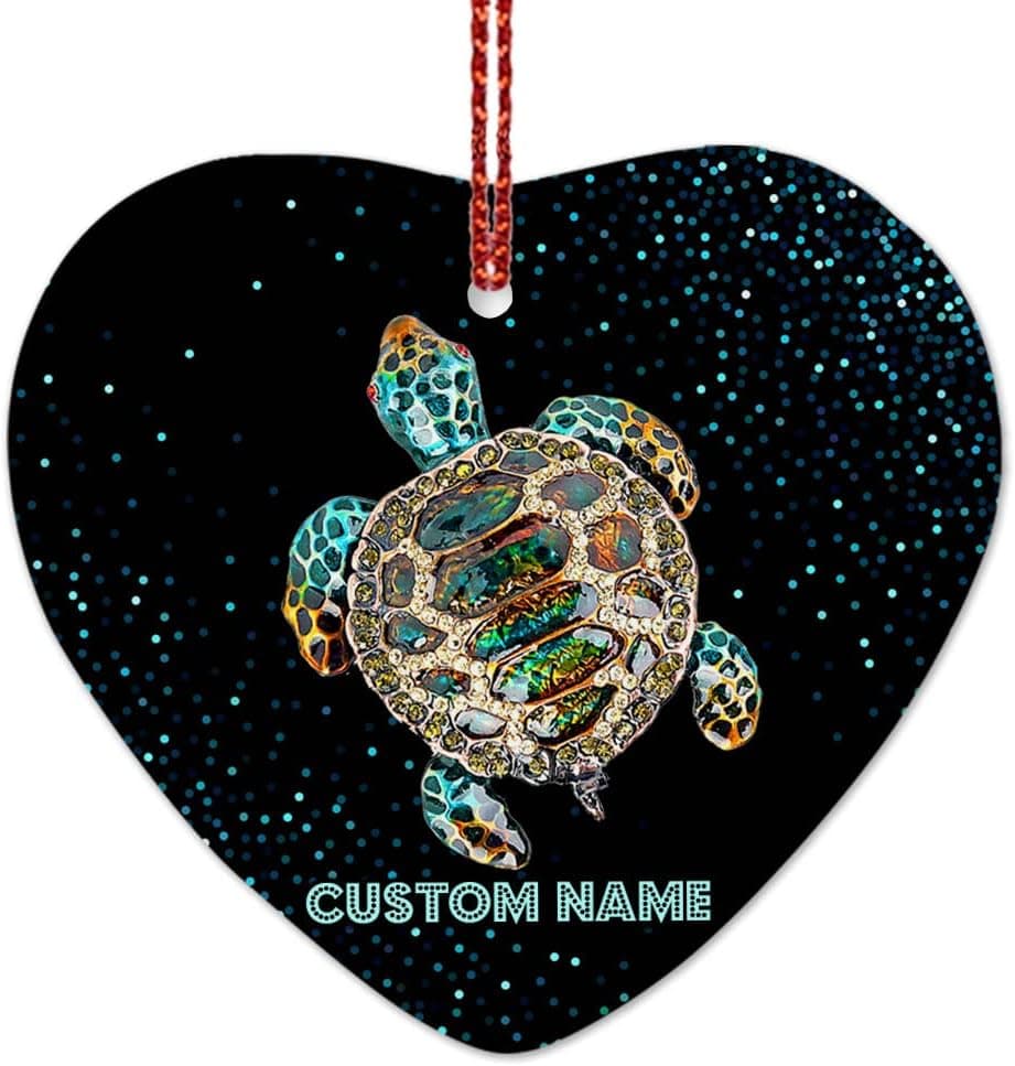 Kobalo Personalized Tree Ornament Turtle Jewelry Drawing Style Hanging Christmas Holiday Party Decorations for Friends Family Daughter Women Ceramic Heart Ornaments 3.2 Inch