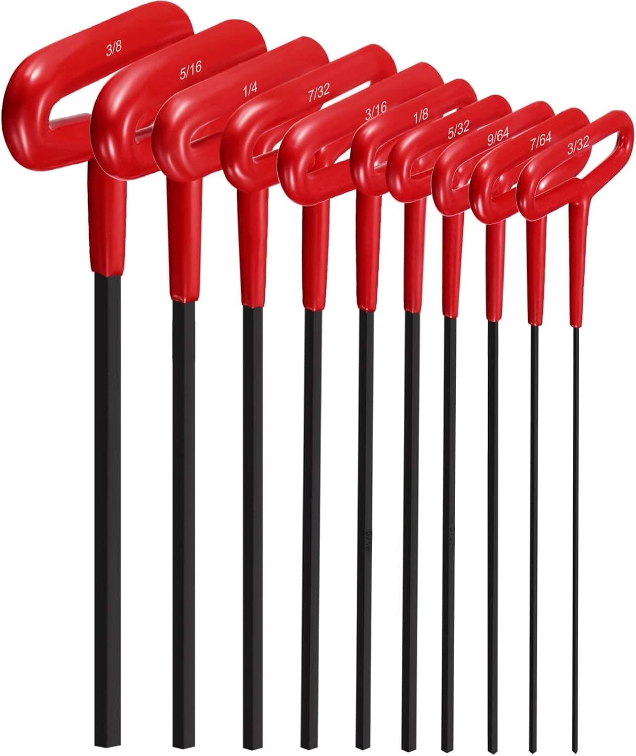 Honoson 10 Pieces T-handle Hex Key Set Hex Key Kit Sizes 3/32, 7/64, 1/8, 9/64, 5/32, 3/16, 7/32, 1/4, 5/16, 3/8 Inches
