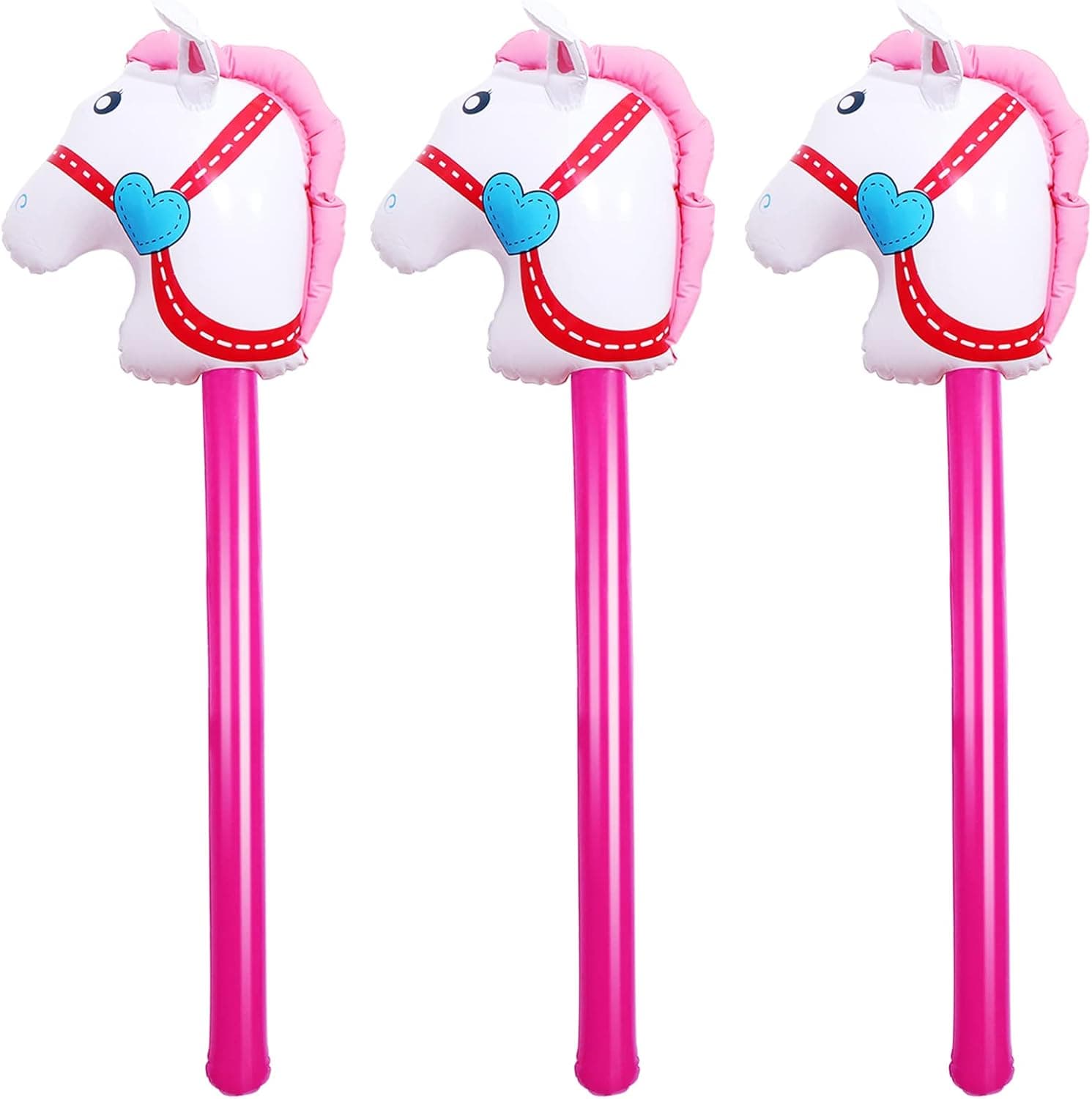 OBANGONG 3 Pcs Inflatable Stick Horse Inflatable Horse Head Stick Balloon Funny Stick Horse Toy for Kids Inflatable Horse on a Stick for Birthday Cowboy Party Supplies