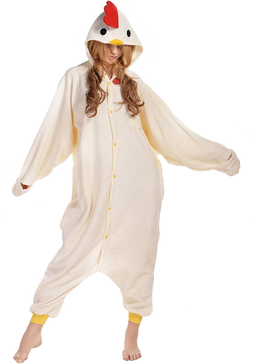 NEWCOSPLAY White chickren Adult Onesie Halloween Costume (L)