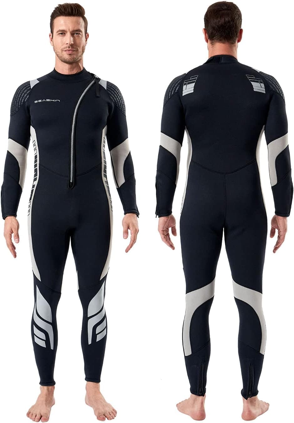 Seaskin Mens Womens Wetsuit Flame-I 3mm Neoprene Full Body Diving Suits Front Zip Wetsuit for Diving Snorkeling Surfing Swimming