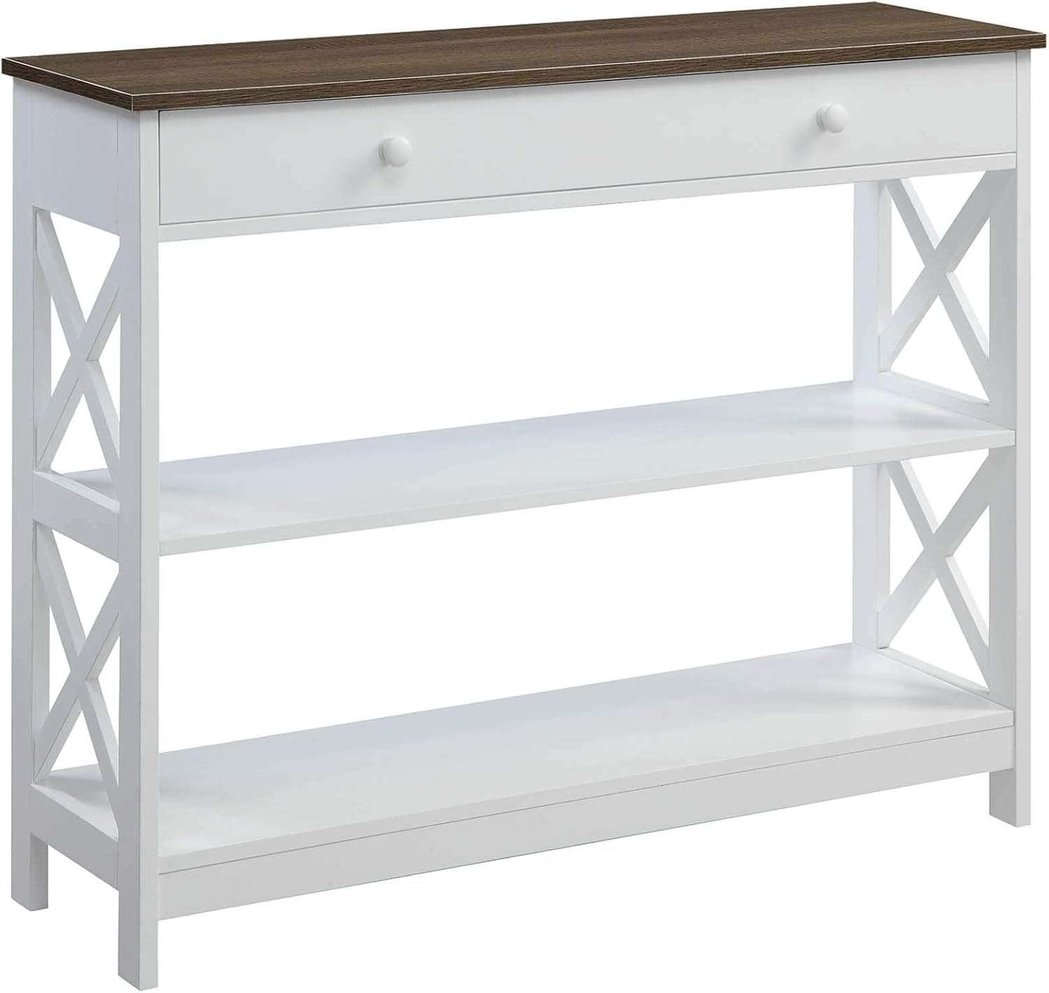 Convenience Concepts Oxford 1 Drawer Console Table with Shelves, Driftwood/White