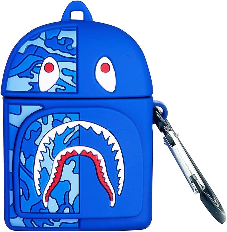 Compatible for Airpod Case 1/2 Blue Shark Bag, Cute Kawaii Cartoon 3D Silicone Fashion Protective Cover for Airpod Case Shark Bag, Funny Boys Girls Kids Teens Women Cases for Airpods 1&2 (Shark Bag)