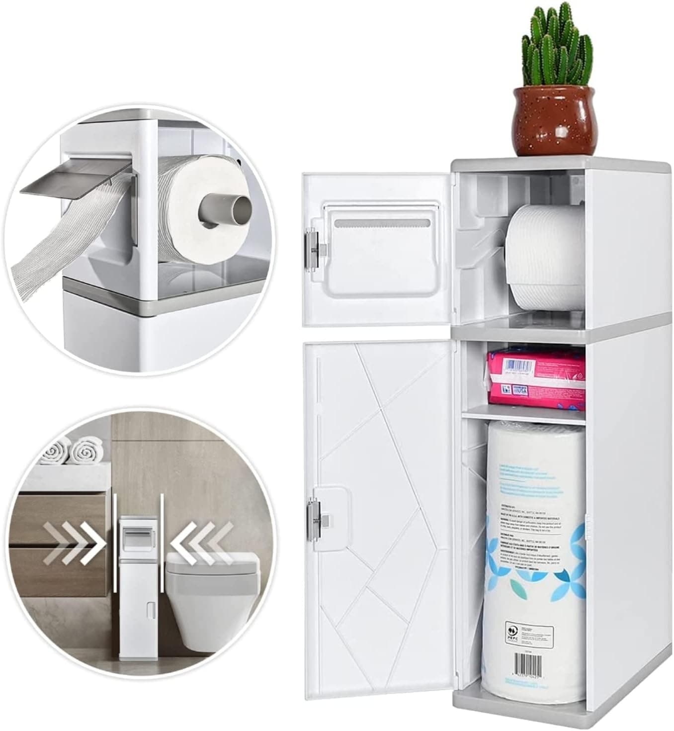 ESTHELLO Bathroom Storage Toilet Paper Storage, Narrow Tall Cabinet Storage, Waterproof Bathroom Storage Cabinet, Toilet Side Storage Shelf with Tissue