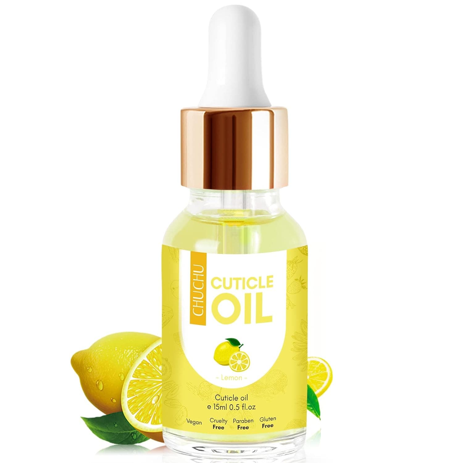 CHUCHU Nail Cuticle Oil,Jojoba Nail Cuticle Oil Contain Vitamin B & E Moisturizes Cuticle and Nail's Skin,Strengthens Nails,Prevents Hangnails and Chapped-Treats Splitting,Dryness,Lemon 15ml