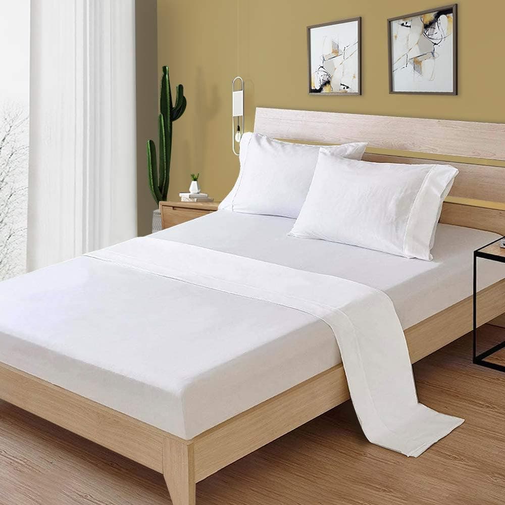 JAKI 100% Cotton King Bed Sheet Set, 4-Piece Full Bedding Sheets Set, Soft & Silky Sateen Weave, 300 TC with 16" Deep Pocket Breathable & Durable(White) (King)