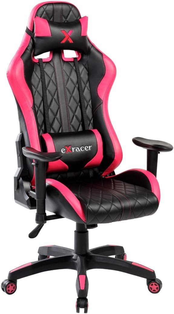 Eurostile Gaming Chair Ergonomic Racing Style Executive Chair High-Back Leather Office Chair with Adjustable Back 7219(Pink)