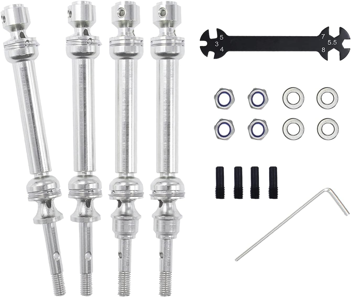 HienoLelu Front Rear Drive Shaft CVD with RC Wrench Parts for 1/10 Traxxas Slash Platinum/Ultimate/VXL 4x4/Traxxas Rustler VXL 4X4/Traxxas Hoss VXL 4X4/Traxxas Stampede VXL 4WD RC Car (Silver)