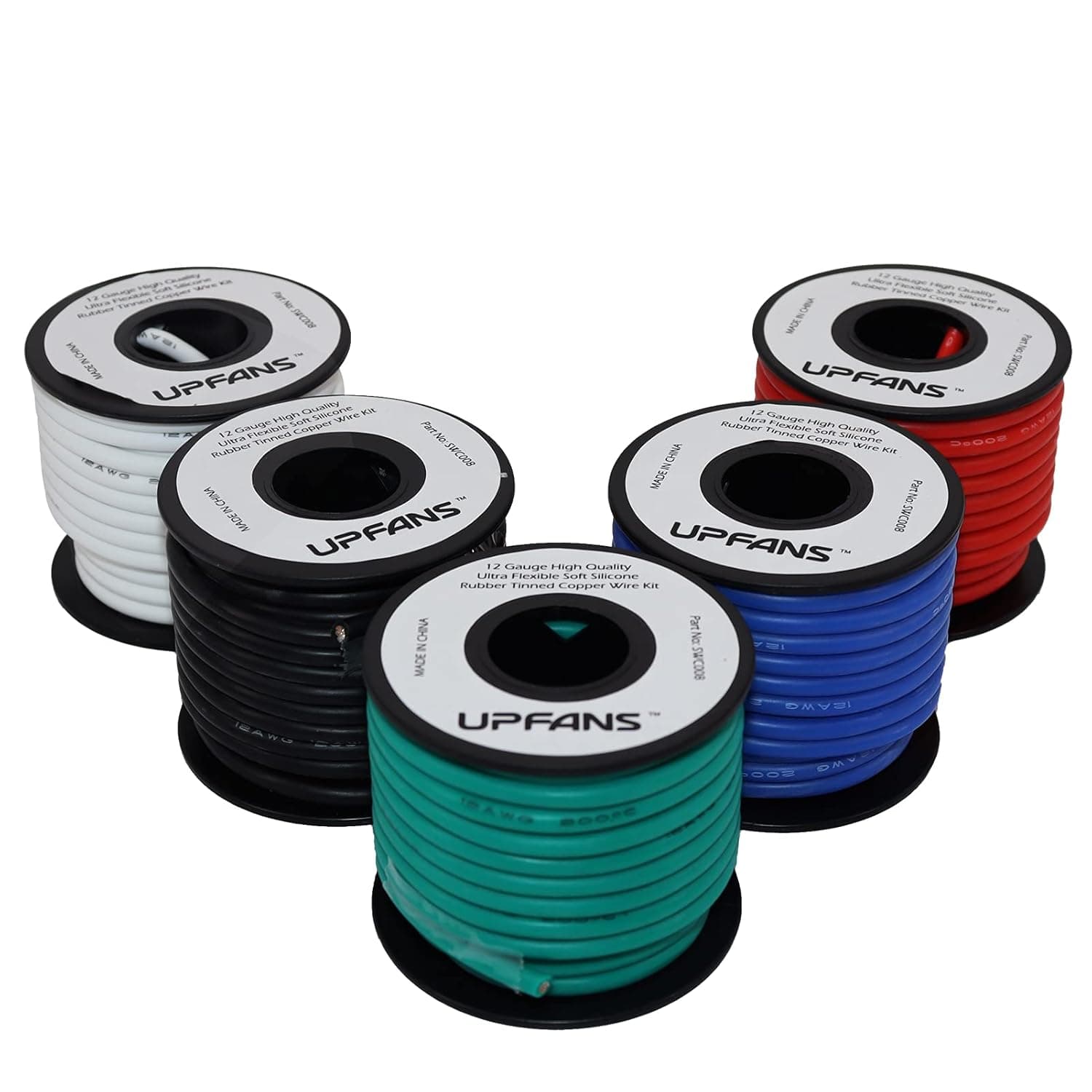 UPFANS Flexible 12AWG Silicone Electric Wire Kit Hookup Wire 5 Color Each 25Ft 12Gauge 600V Flexible Tinned Copper Wire Electric DIY Cable for Electrical Equipment