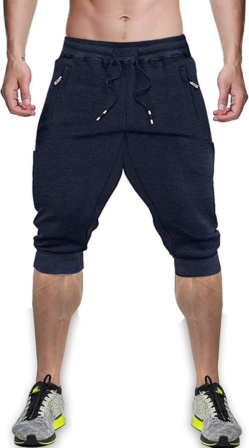 Men's Three Quarter Capri Shorts for Men 3/4 Jogger Exercise Active Short Pants Navy