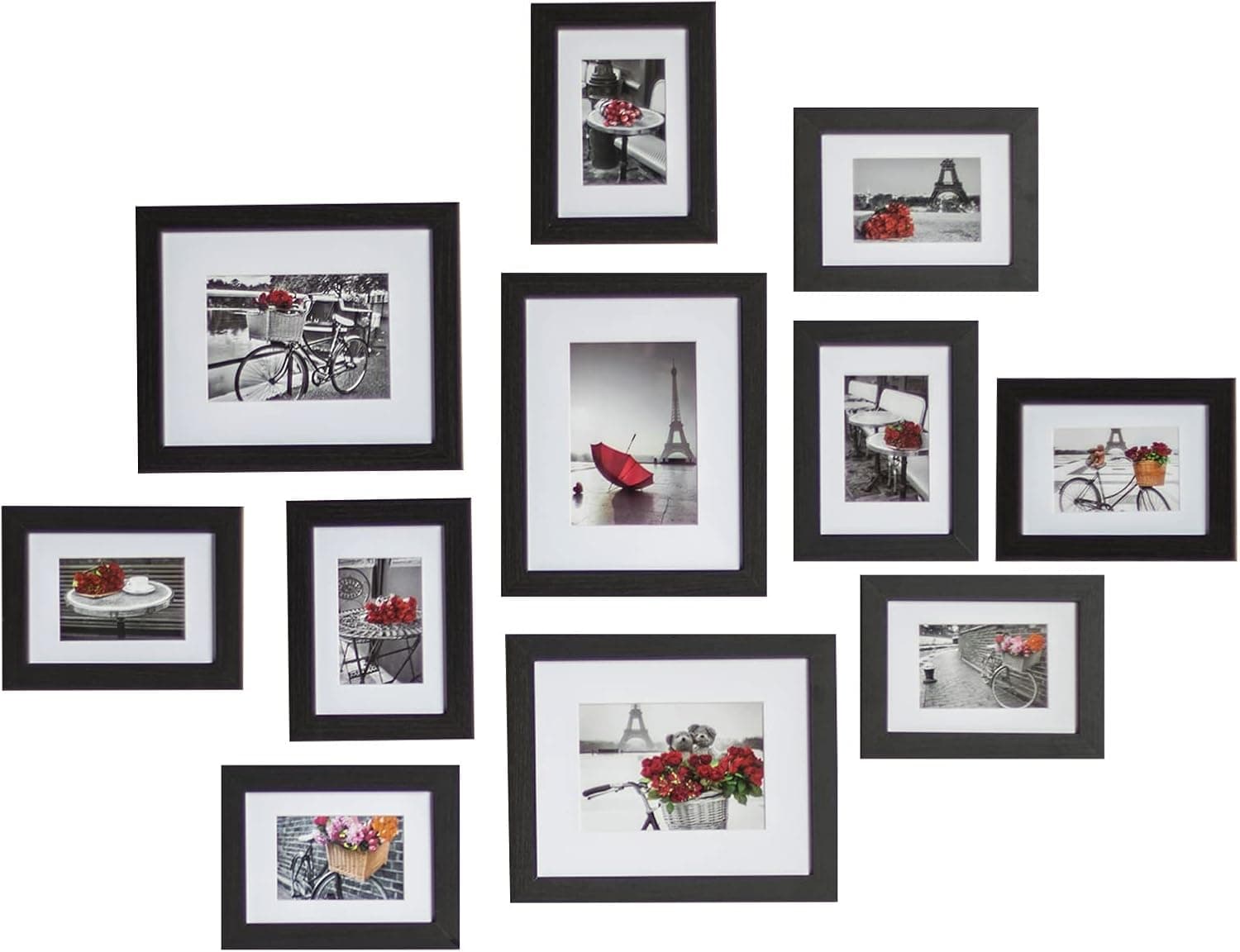 Muzilife 11 pcs Collage Picture Frame 3pcs 8x10, 8pcs 5x7 Display Photograph and Wall Décor Photo Frames for Gallery Dining Room Bedroom and Living Room (Black)