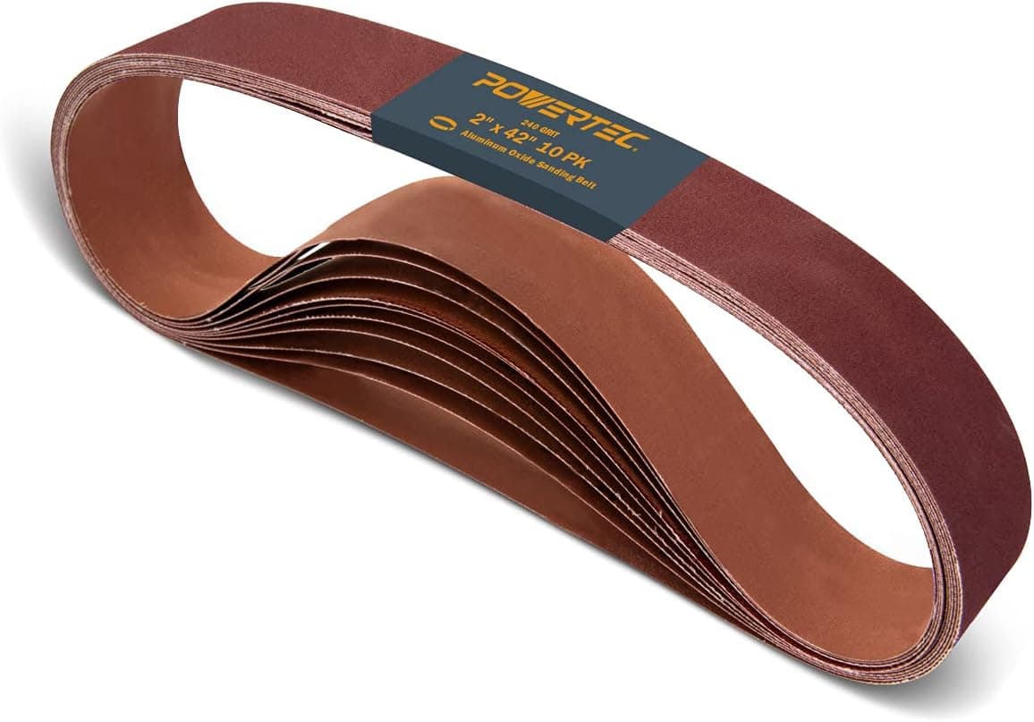 POWERTEC 424224A 2-Inch x 42-Inch 240 Grit Aluminum Oxide Sanding Belt, 10-Pack