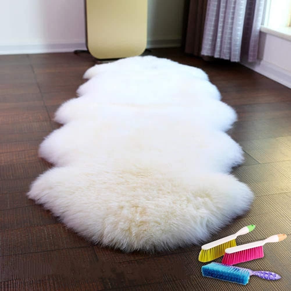ABUSA Sheepskin Rug Chair Cover Area Rug for Bedroom Living Room Light Yellow 2.2 x 7.8 feet(L：90-94 W：25-27inch