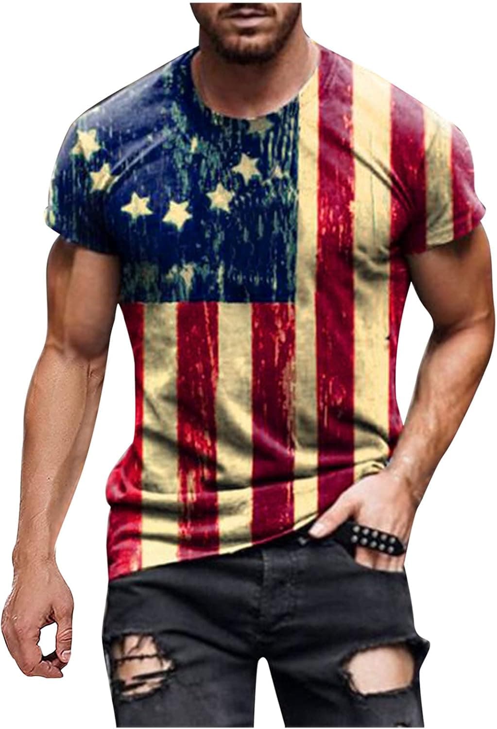 Soldier Short Sleeve for Men American flag T-shirt Retro Patriotic Blouse Muscle Workout Athletics Tee Tops