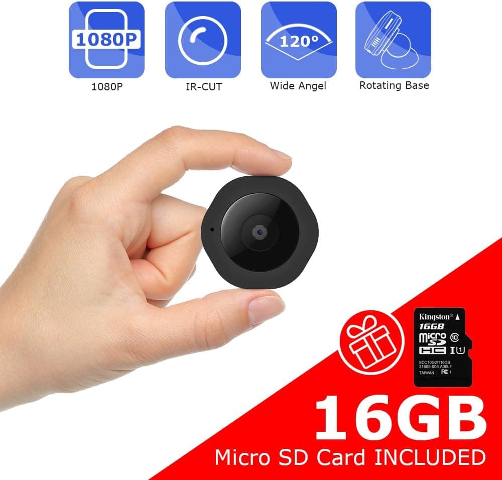 Mini Spy Hidden Camera, Vaculim 1080P Portable Small HD Nanny Cam 16GB SD Card