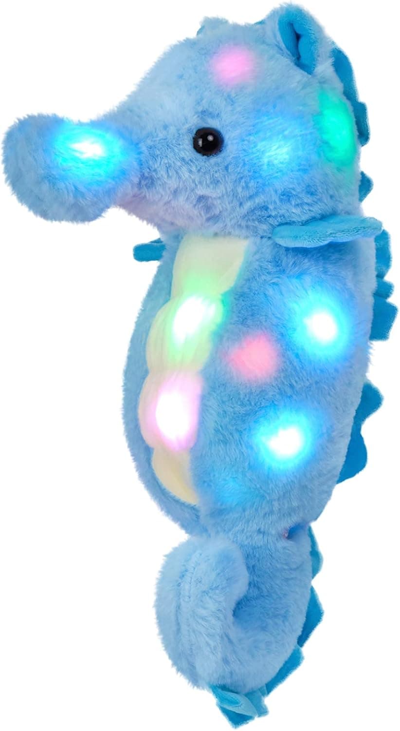 Houwsbaby Light up Seahorse Stuffed Animal Floppy LED Plush Toy Night Lights Glow Pillow Birthday Gifts for Kids Toddler Girls, Blue, 15.7’’