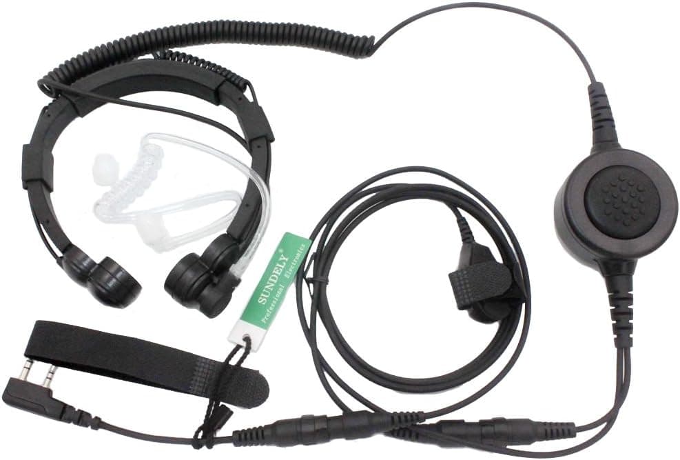 SUNDELY® Military Grade Tactical Throat Mic Headset Earpiece with Big Finger PTT for Kenwood Radio Walkie Talkie TH-F6 TK-208 TK-388 TH-D7 TH-205 2-pin