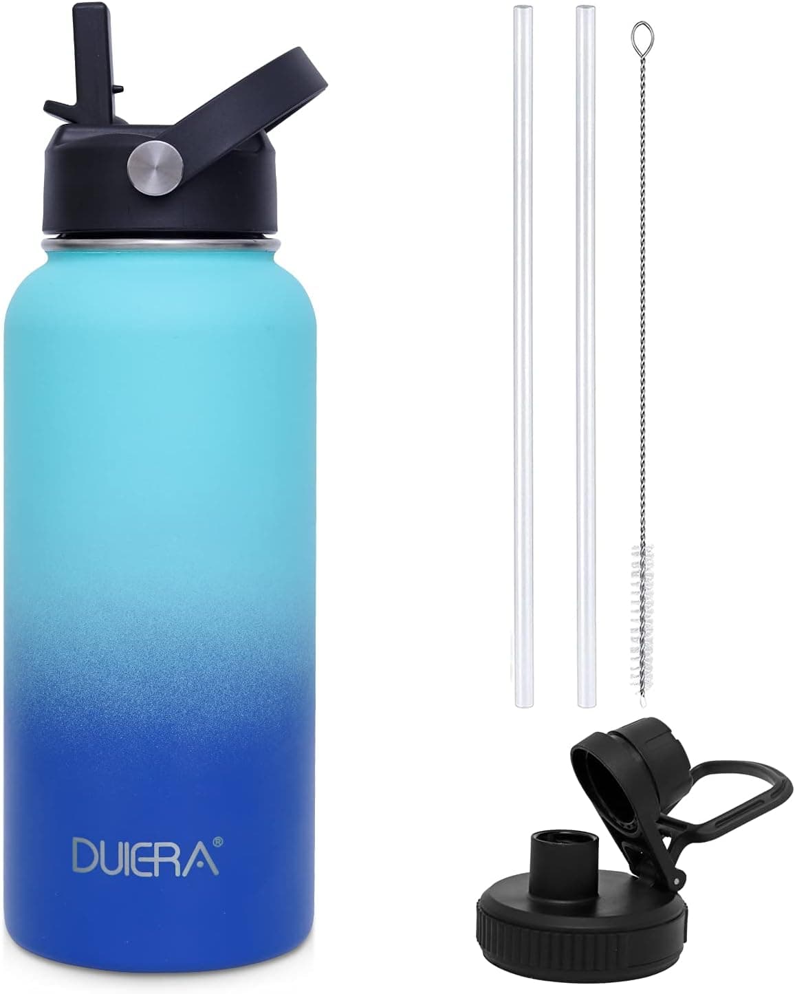 DUIERA 32oz Water Bottle Vacuum Stainless Steel Insulated Water Bottle with Straw & Spout Lids, BPA Free Keep Beverage Hot or Cold - Green/Blue