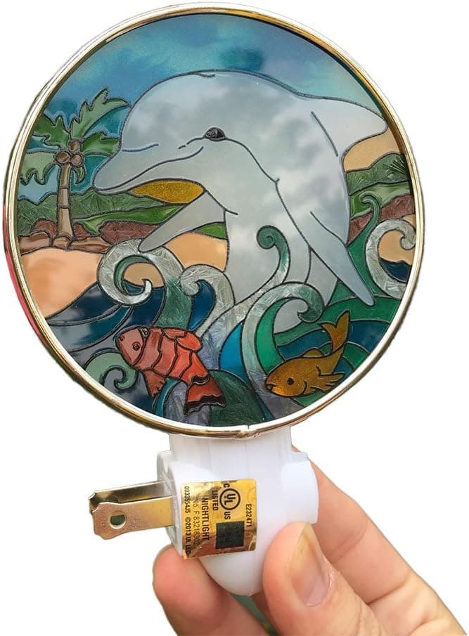 Sudapapa Hand Painted Cute Dolphin Art Glass Night Lights Mothers Day Gifts (Dolphin)