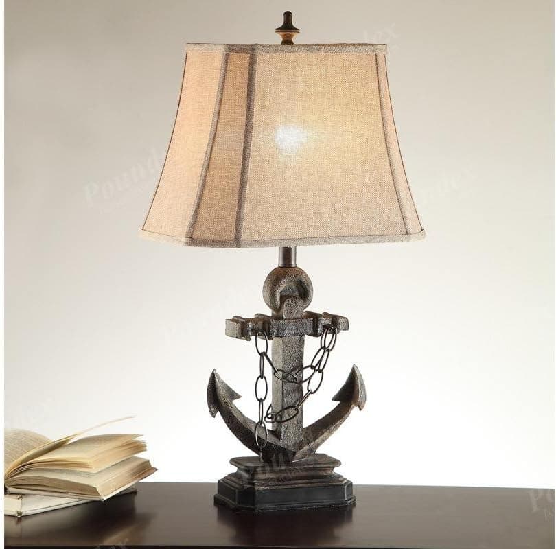 Set of Two Table Lamp with a Life-Like Anchor Base with Bell-Shaped Shade.