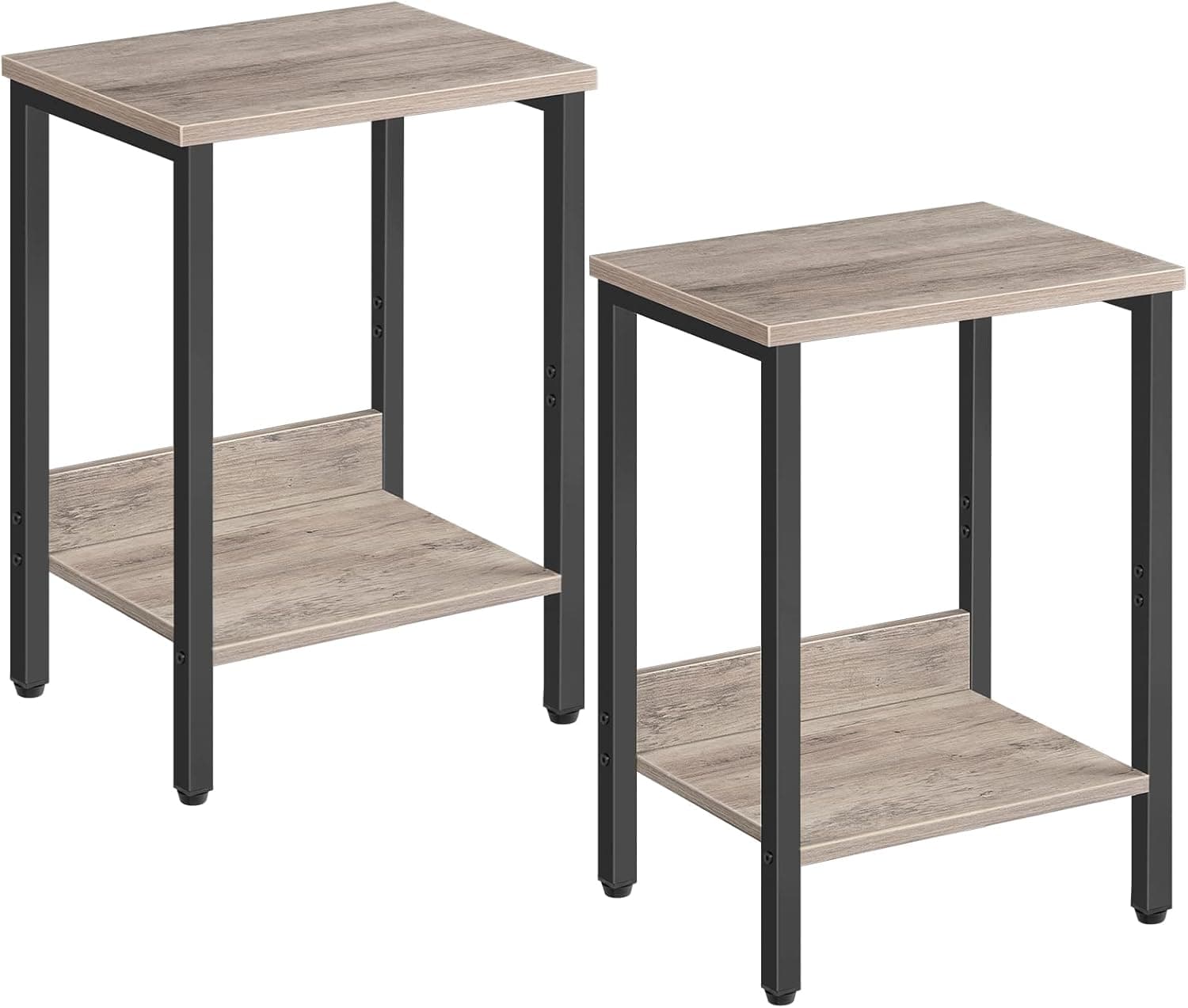 ALLOSWELL End Tables Set of 2, Side Tables with Storage Shelf, Slim Nightstands, Steel Frame, for Living Room, Bedroom, Study, Industrial Design, Greige ETHG5001S2