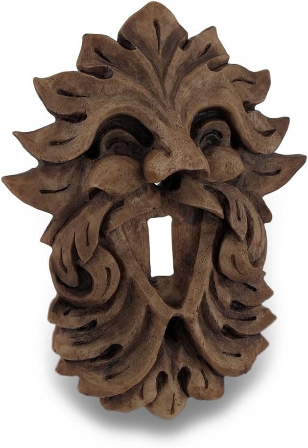 Celtic Green Man Wood Finish Light Switch Plate Leaf