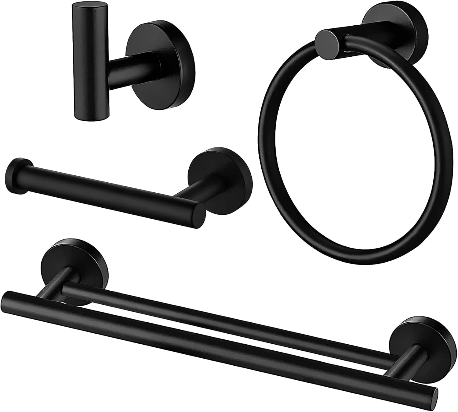 4-Piece Black Bathroom Hardware Set, 24Inch Double Towel Bar, Towel Rack, Towel Ring, Bathroom Towel Holder, Towel Racks for Bathroom Wall Mounted Stainless Steel Bathroom Accessories