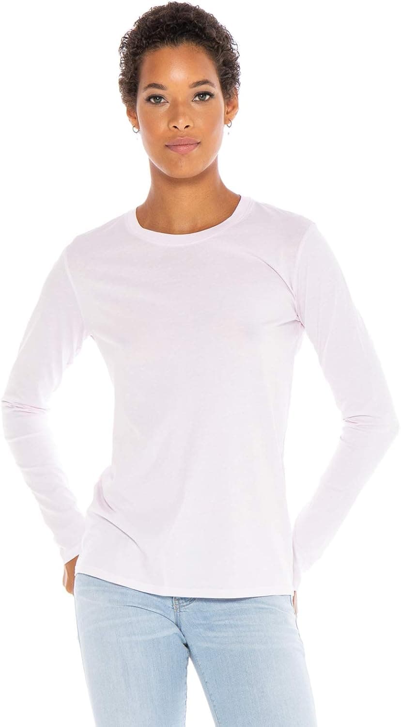 Women's Designer T-Shirt Lightweight Boy Fit Long Sleeve Crew Neck Organic Cotton Pre-Shrunk Embroidered - Made in USA