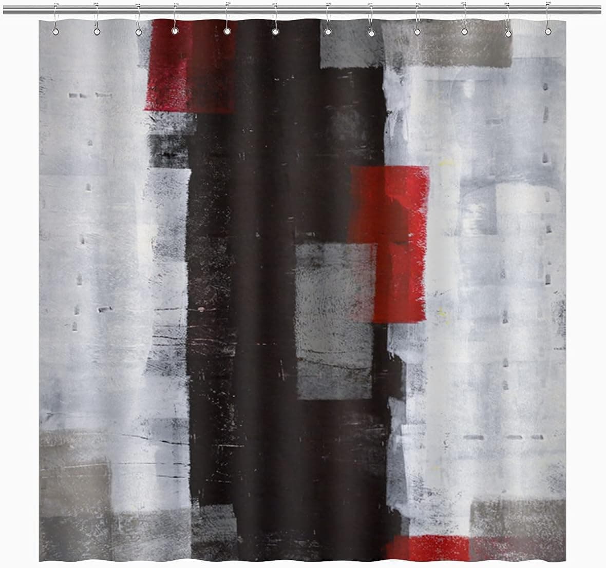 BIYSUC Black Red Shower Curtain Grey Abstract Painting White Wall Geometry Modern Gallery Lines Cool Artwork Waterproof Polyester Fabric Bathroom Decoration 72x72 inchs with 12pcs Plastic Hooks