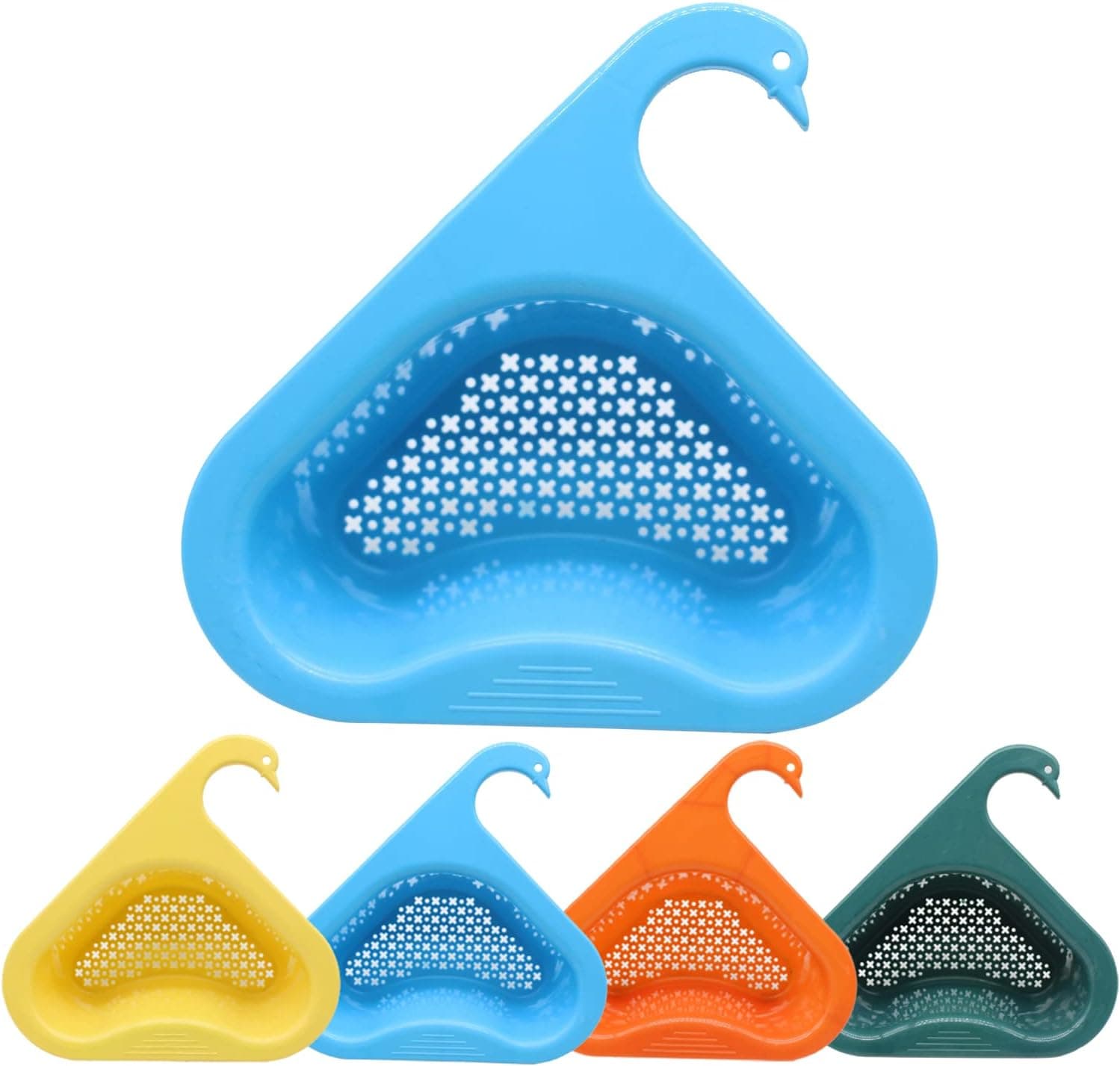 Swan Drain Basket, Sink Strainer Basket, Swan Drain Basket for Kitchen Sink, Kitchen Sink Drain Basket, Multifunctional Drain Shelf Sink Storage Rack Triangle Sink Filter (Blue)
