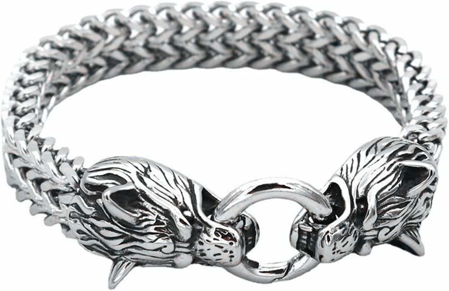 FiFizzz Viking Bracelet for Men and Boys, Vintage Norse Wolf Fenrir Chain Bracelet Jewelry Stainless Steel