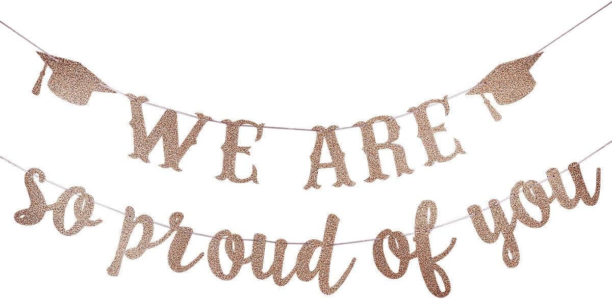We are So Proud of You Banner Rose Gold Glitter- Rose Gold Congratulations Banner, Rose Gold Graduation Decorations 2022,Rose Gold Graduation Banner