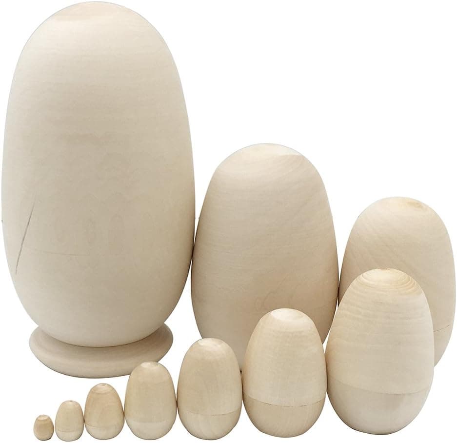 Pivizon Set of 10 Egg Shape DIY Blank Unpainted Wooden Russian Nesting Dolls Matryoshka for Kids Drawing Toy Birthday