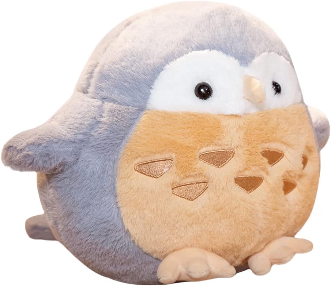 ELAINREN Lifelike Gray Owl Stuffed Animals Snow Owl Plush Soft Hugging Pillow Cute Chubby Owl Plushies Toy Fluffy Gray Eagle Owl Plush Birds Dolls Gifts,14.9''(Only for Age 14+)