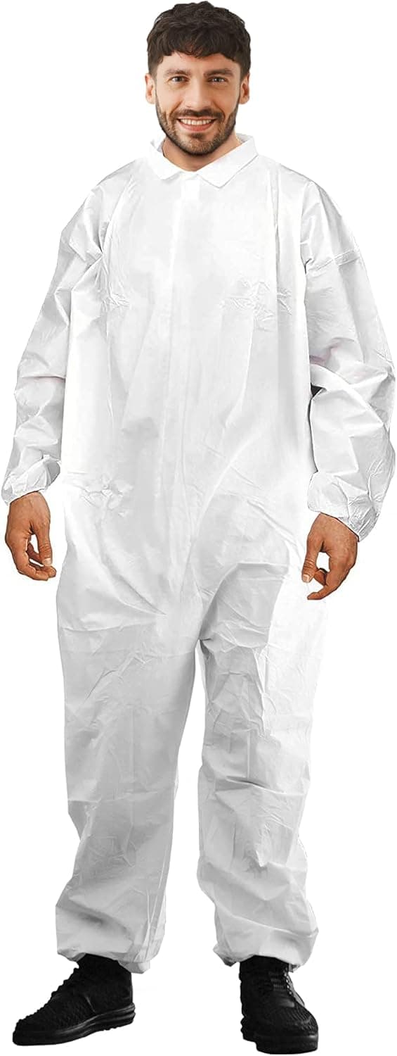 AMZ Medical Supply Disposable Coveralls for Men and Women. White Microporous Hazmat Suits Disposable. 60 GSM Lab Coveralls