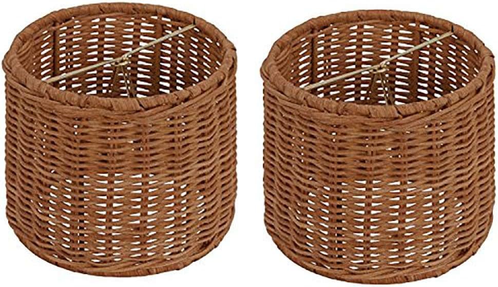Upgradelights Wicker Chandelier Set of 2 Lamp Shade 5 Inch Retro Drum, Clips Onto Bulb. 5x5x4.5