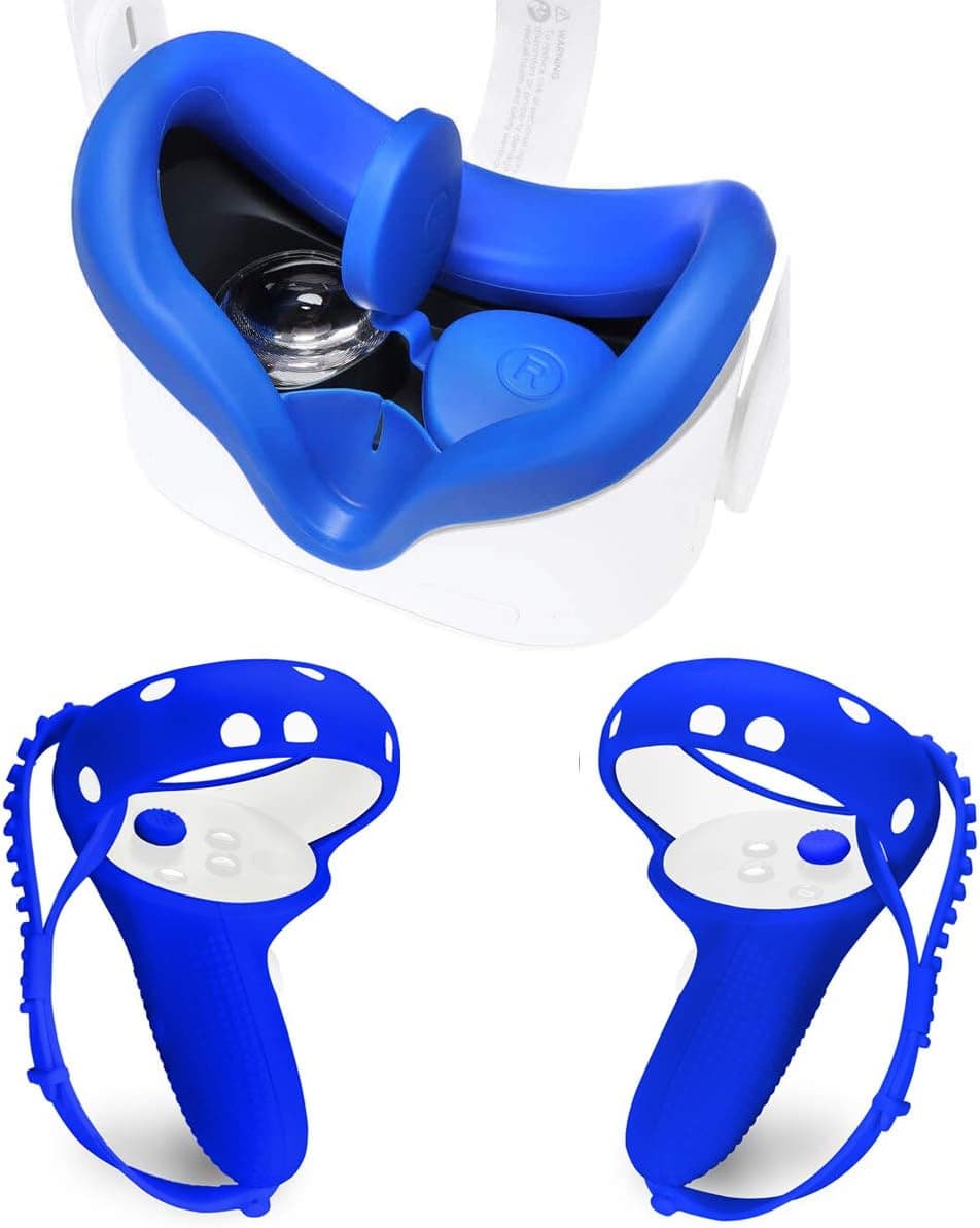 Silicone Controller Grip Cover Compatible with Oculus Quest 2, Upgrade Kit for Oculus Quest 2 with Face Cover Combo + VR Lens Cap by X-Super Home(Blue)