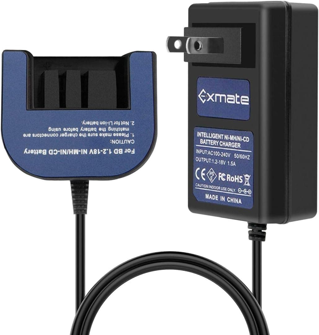 Exmate Multivolt 1.2V-18V Ni-MH/Ni-Cd Battery Charger Compatible with Black and Decker 9.6V 12V 14.4V 18V Slide-in Style Batteries HPB18 HPB18-OPE FSB18 HPB14 FSB14 HPB12 FS12B HPB96 FSB96