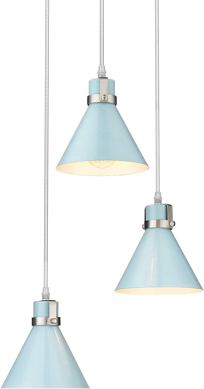zeyu 3-Light Chandelier Light Fixture, Modern Pendant Light for Bedroom Living Room, Blue and Brushed Nickel Finish, ZY26-3 SF