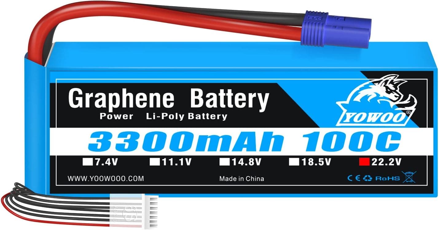 YOWOO Graphene Battery 6S 3300mAh 100C 22.2v RC Lipo Batteries with EC5 Plug for Align Trex 500-550 Goblin 500 Goblin 630 Gaui Helicopter RC Car Boat Truck Heli Airplane Quadcopter