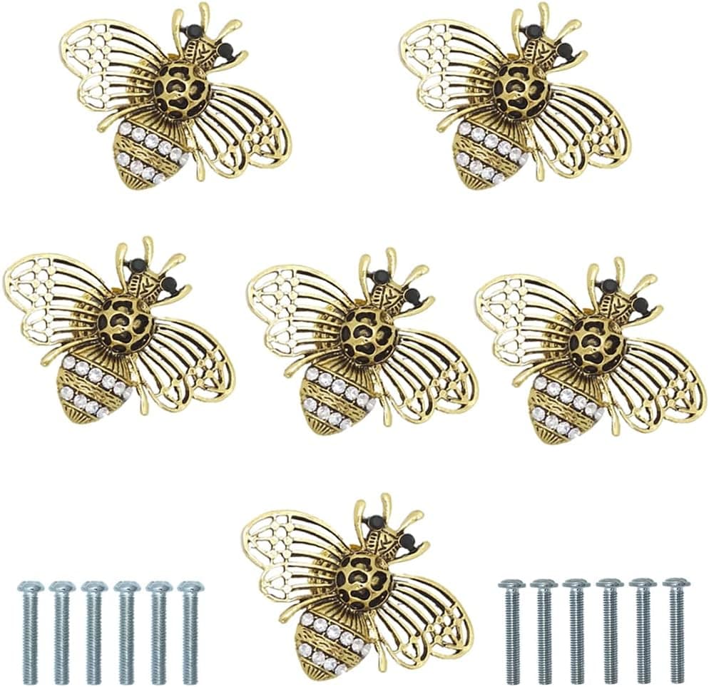 CPELLESSE 6 Pcs Bee Drawer Knobs Kitchen Cabinet Handle Single Hole Knobs Wardrobe Dresser Pulls Cupboard Door Handle Furniture Decoration Handle