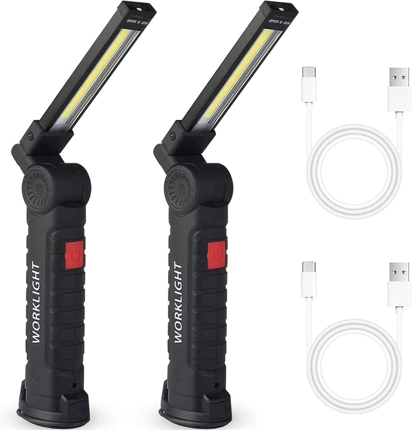 (2 Pack, Big),VJK COB LED Work Light Rechargeable with Magnetic Base Hanging Hook 360 Degree Rotate Super Bright Torch Portable Flashlight Inspection Light for Car Repair, Household and Outdoor Camp