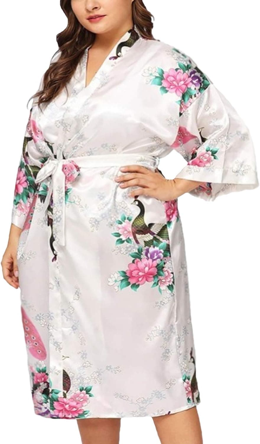 Gifts Are Blue Floral Satin Womens Plus Size Robes, Lightweight, Sizes 20-38, Knee Length