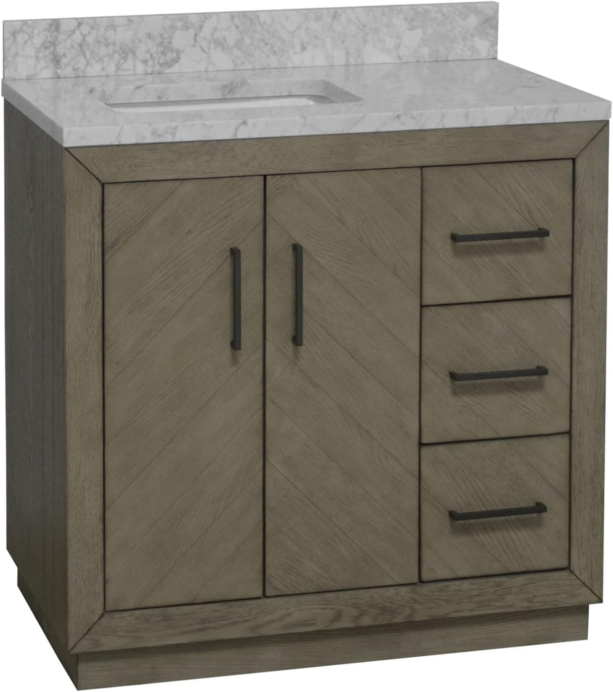 Peyton 36-inch Bathroom Vanity (Carrara/Gray Oak): Includes Gray Oak Cabinet with Stunning Carrara Marble Countertop and White Ceramic Sink
