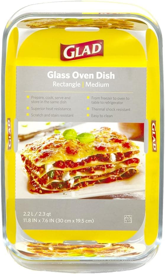Glad Clear Glass Oblong Baking Dish | 2.3-Quart Nonstick Rectangular Bakeware Casserole Pan | Freezer-to-Oven and Dishwasher Safe, Medium