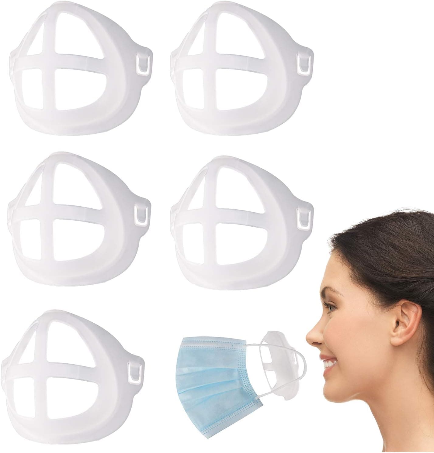 Silicone 3D Face Bracket for Comfortable Wearing - Protect Lipstick Lips - Mask Inner Support Frame, Reusable Washable, Translucent, 4 Pcs (D)