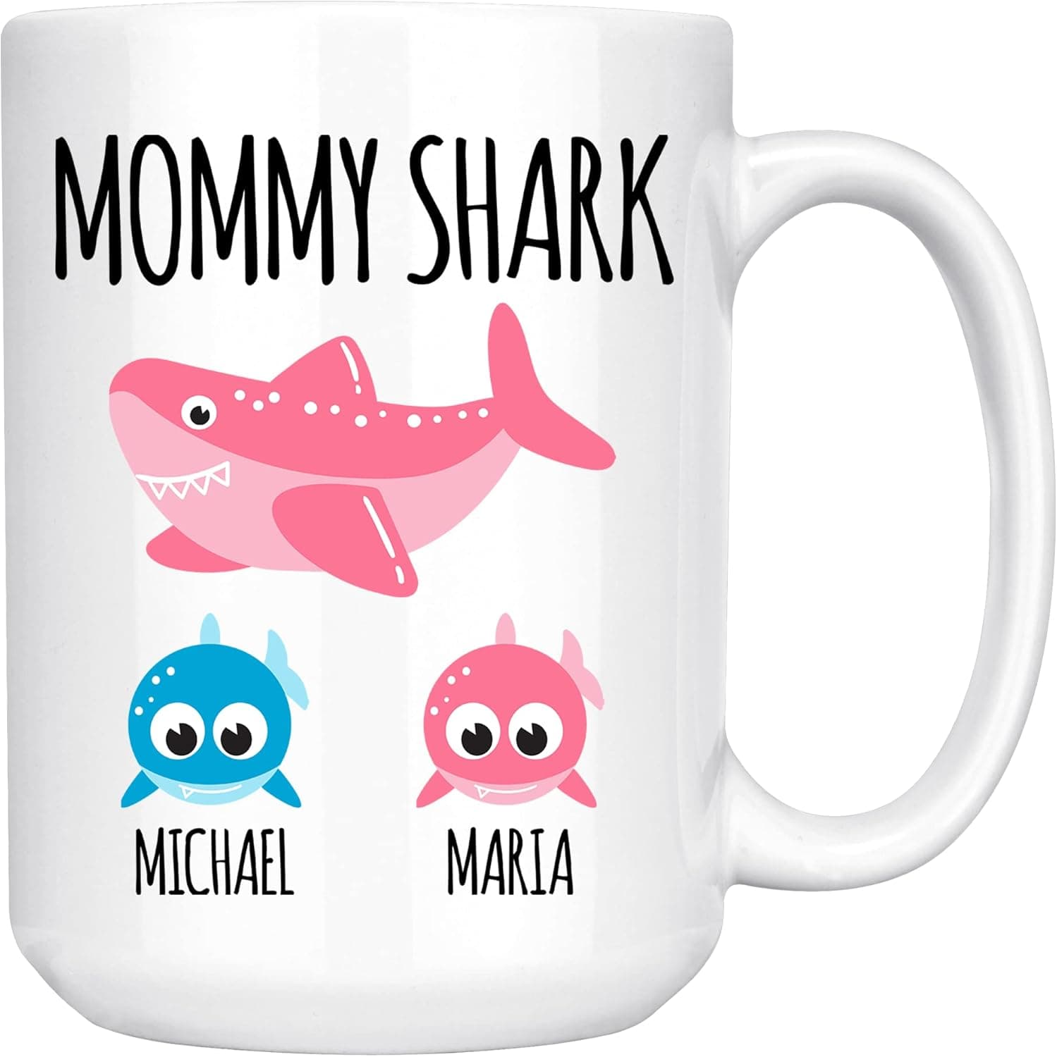 Mommy Shark Mug - Custom Mama Mug - Personalized Gift For Mom Of 2 - Mother's Day Gift For Wife - Coffee Mug With Kids Names